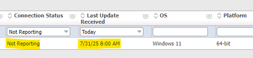 Equipment not reporting
